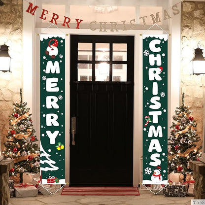 Ivenf Christmas Porch Sign Set Green Banners, Xmas Hanging Decorations for Home Outdoor Indoor Wall Front Door Decor