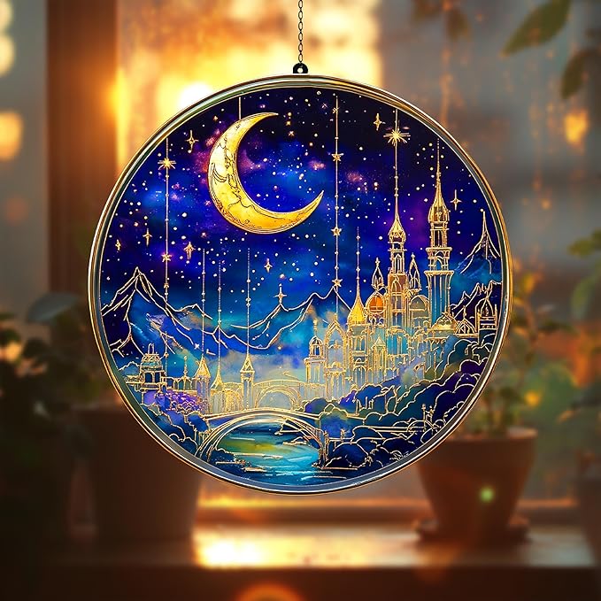 Fantasy Starry Acrylic Suncatcher Window Hanging Book Reader Gift Bookshelf Decor Book Lover Bookish Gift