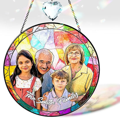 VINATIMES Personalized Grandpa Stained Glass Suncatcher, Photo Family Faux Stained Glass Window Hanging Ornament, Custom Photo Gift for Dad from Son Daughter, Birthday Gift for Grandpa, Uncle