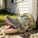 Teaeeno Alligator Decor Statue Gutter Downspout Extension Decorative,Crocodile Gutter Animal Statue Outdoor Decor,3"×4" Rain Gutter Downspout Splash Block,Garden Splash Block Outdoor Sculpture (Green)