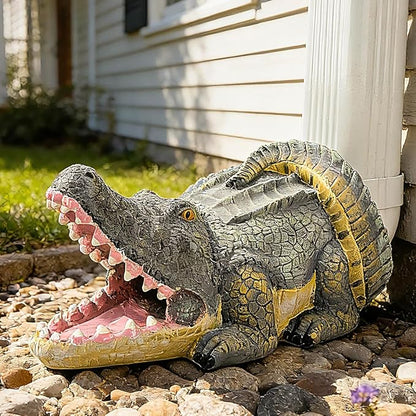 Teaeeno Alligator Decor Statue Gutter Downspout Extension Decorative,Crocodile Gutter Animal Statue Outdoor Decor,3"×4" Rain Gutter Downspout Splash Block,Garden Splash Block Outdoor Sculpture (Green)