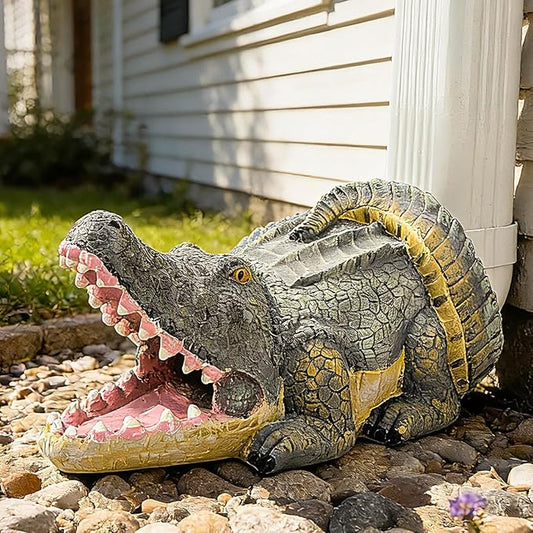 Teaeeno Alligator Decor Statue Gutter Downspout Extension Decorative,Crocodile Gutter Animal Statue Outdoor Decor,3"×4" Rain Gutter Downspout Splash Block,Garden Splash Block Outdoor Sculpture (Green)