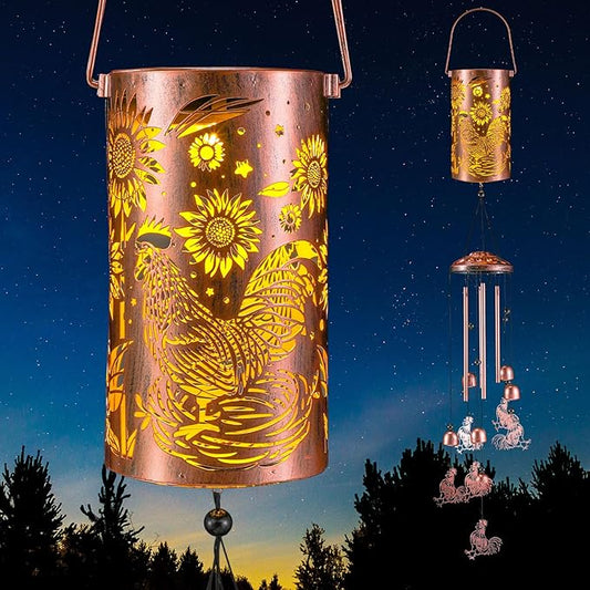 Retisee Rooster Solar Wind Chimes Outdoor Metal Rooster Gifts Solar Light Windchimes Outside Indoors Christmas Decoration Birthday Gift for Home Lawn Porch Patio Garden Yard