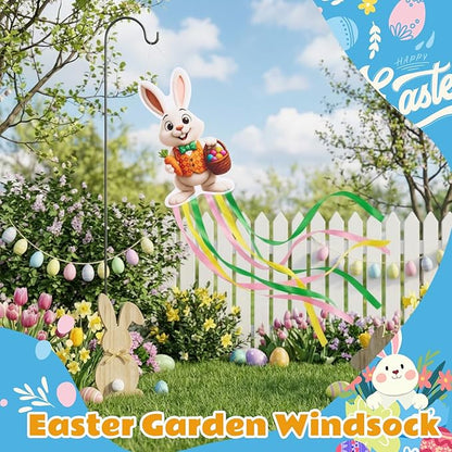 Soulchen Easter Bunny Windsock for Outside 40'' Windsocks for Easter Day Decorations Hanging Bunny for Farmhouse Garden Home Yard Decor