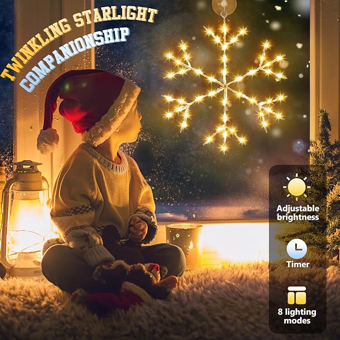 Tuanse 4 Pcs Christmas Silhouette Window Lights Christmas Snowflake Lights with Remote Control LED Lighted Snowflake Decorations Xmas for Window Wall (Warm White and White)