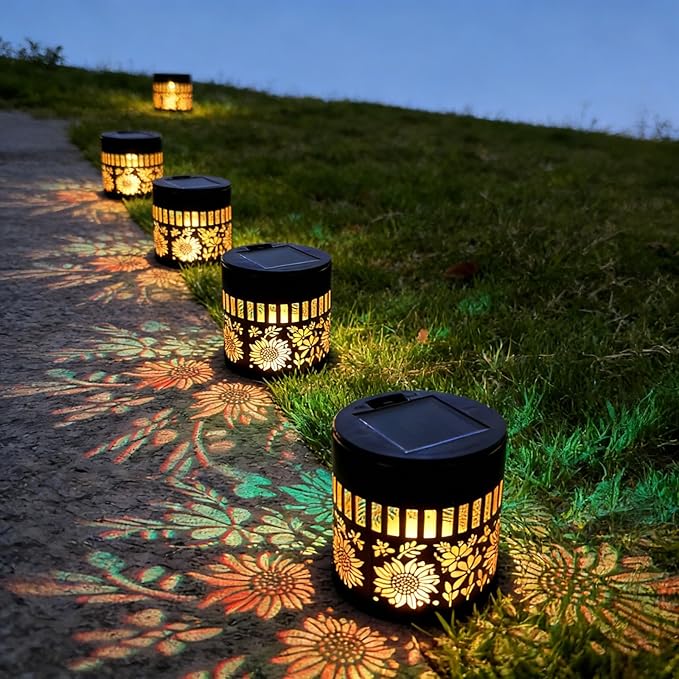 Decorative Solar Mandala Lights - Outdoor Metal Solar Powered Deck Step Wall Lights, Mandala Theme Waterproof Fence Mini Light for Garden Post Patio Backyard Yard Decor (Sunflower, Green)