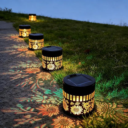 Decorative Solar Mandala Lights - Outdoor Metal Solar Powered Deck Step Wall Lights, Mandala Theme Waterproof Fence Mini Light for Garden Post Patio Backyard Yard Decor (Sunflower, Green)