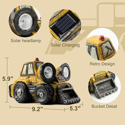 Etlemonde Garden Statue Outdoor Solar Truck Decor with Light Rustic Vintage Bulldozer Construction Decoration for Lawn Patio Yard Gifts for Men