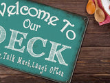 Welcome to Our Deck Sign Backyard Accessories Decor Outdoor, ALREAR Vintage Metal Tin Signs Farmhouse Home Wall Decorations 8x12 Inches