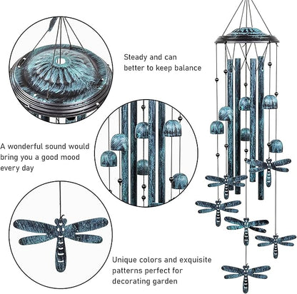 Monsiter QE Outdoors Wind Chimes with 4 Aluminum Tubes - Dragonfly S Hook, Wind Bells Hanging Decorate for Patio, Garden, Backyard or Porch