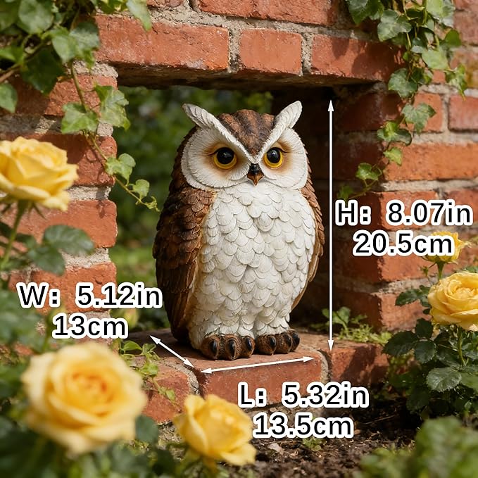 Owl Statue Garden Decor, Resin Waterproof Halloween Indoor Outdoor Lawn Yard Patio Office Living Room Decoration Gifts for Mom Women (8.3 Inch)