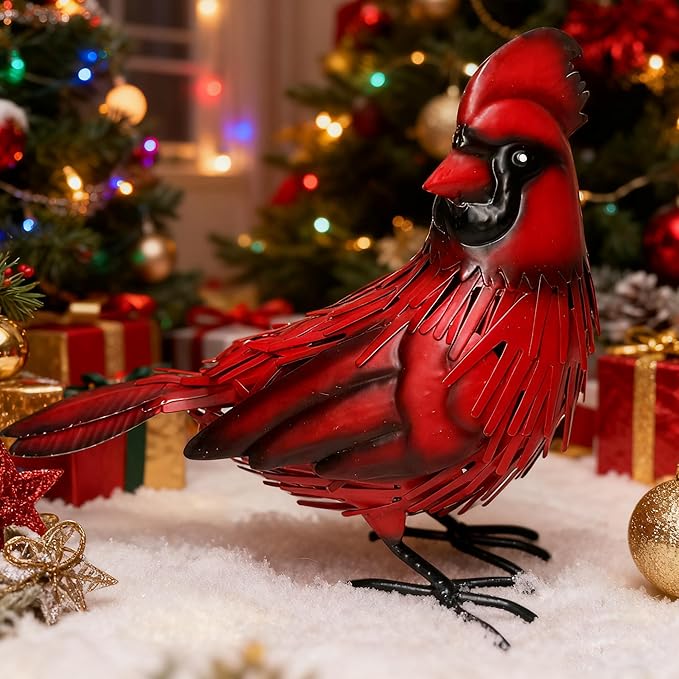 Metal Red Cardinal Garden Decoration Statue Metal Bird Yard Art Red Bird Sculpture for Outdoor Patio & Indoor Home Decor - Gifts for Mom Grandma