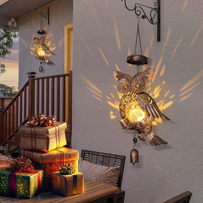 Beautyard Solar Wind Chimes Outdoor Owl Mom Wife Hanging Lanterns Christmas Decorations Solar Lights for Outside Garden Yard Art Unique Birthday Gifts