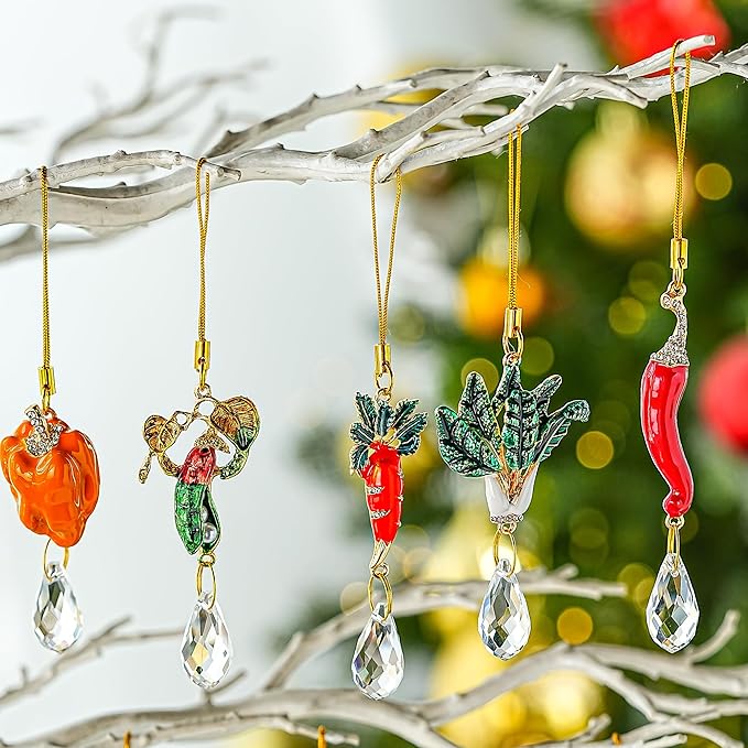 H&D HYALINE & DORA 6Pcs Xmas Suncatcher Personalized Vegetable Crystal Sun Catcher Cute Vegetable Christmas Decor Custom Hanging Ornaments for Family Best Friend