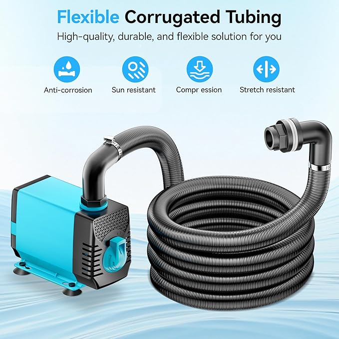 POPOSOAP Pond Waterfall Spillway with 660GPH Pump Kit, 304 Stainless Steel Waterfall with Filtration &9.8FT Corrugated Tubing Outdoor Fountain Kit for Garden, Koi Pond, Backyard,13.4" H x 12"W-P43H