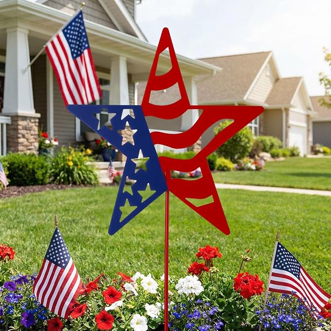 Therwen Patriotic Metal Garden Stakes Star Flag Yard Sign 24'' H Memorial Day Outdoor Decoration 4th of July Lawn Sign 250th Holiday Patriotic Decor for Independence Day Pathway American Outside Decor