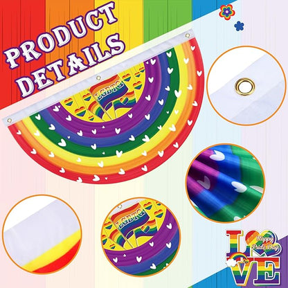 6 Pcs Gay Pride Bunting Fan Flag Lgbt Rainbow Bunting Flag Happy Gay Day Garden Half Fan Banner Decoration Holiday Indoor Outdoor Yard Decor, 1.5 x 3 ft