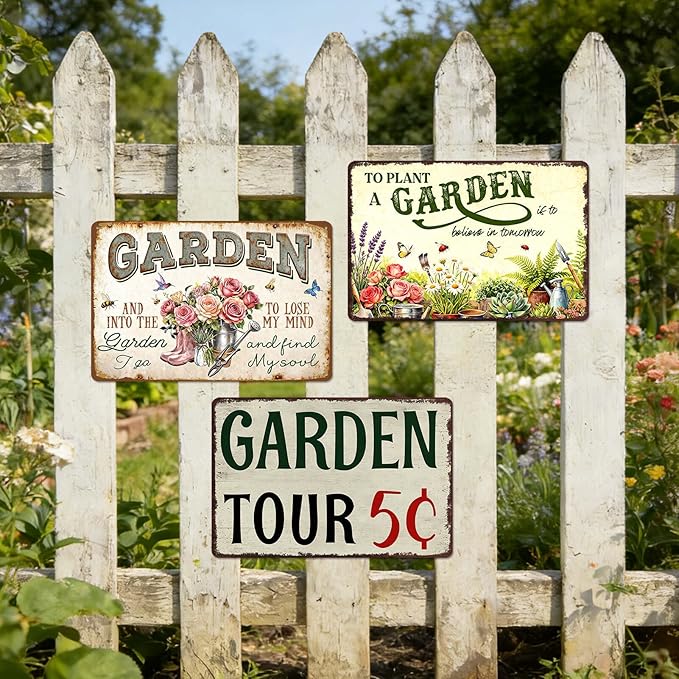 Garden Signs for Outside Gardening Gifts for Plant Lovers Women Metal Garden Tin Sign Wall Art Decor And Into The Garden I Go To Lose My Mind And Find My Soul Sign Funny Flower Yard Signs 8x12 Inch