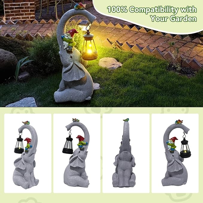 Solar Elephant Garden Statues with LED Lights, Outdoor Decor for Patio Yard Balcony - Unique Housewarming Birthday Gifts for Women Mom Grandma