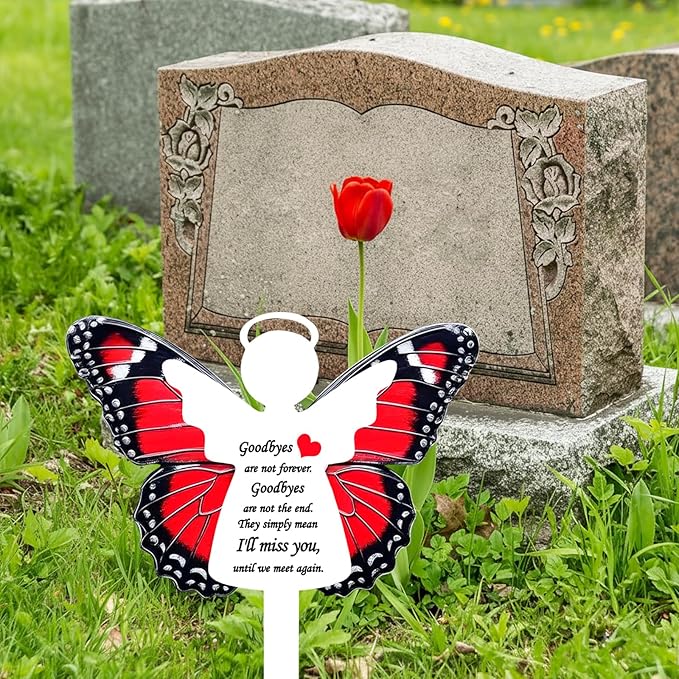 Angel Butterfly Memorial Garden Stake - Metal Grave Marker for Cemetery - Sturdy Thickened White Angel Remembrance Plaque, Sympathy Gift for Loss of Loved One