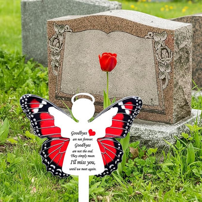 Angel Butterfly Memorial Garden Stake - Metal Grave Marker for Cemetery - Sturdy Thickened White Angel Remembrance Plaque, Sympathy Gift for Loss of Loved One