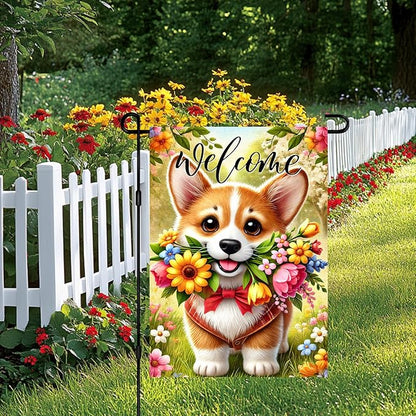 BlissYard Spring Corgi Garden Flag 12x18 Inches Double Sided Cute Puppy Welcome Yard Flags Colorful Floral Sunflower Butterfly Summer for Outside Decor Home Farmhouse lawn Decorations