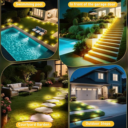 Solar Ground Lights, Solar Disc Light Outdoor Waterproof,Landscape Lighting Garden Lights for Pathway, Yard, Deck, Lawn, Patio, Swimming Pool,Walkway(Warm, 12Pack)
