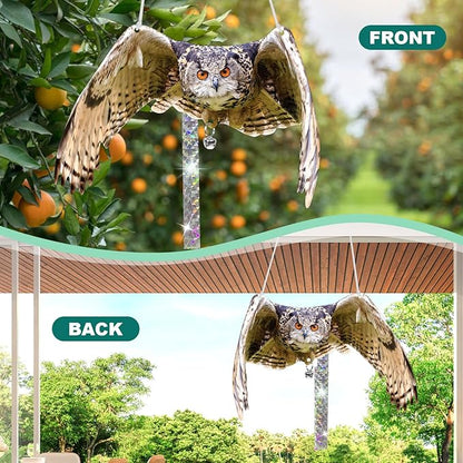 Owls to Keep Birds Away: 3Pcs Fake Owls with Reflective Tape for Garden Patio, Bird Scare Reflective Hanging Decoration to Keep Birds Pigeon from Windows Tree Garden
