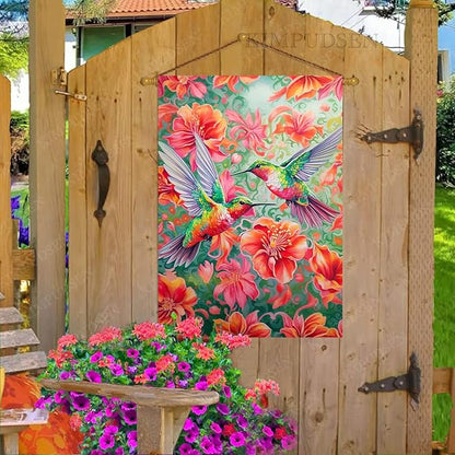 Vibrant Hummingbird Floral House Flag 28x40 Inch Double Sided Spring Summer Outdoor Yard Flag for Patio Porch Lawn Farmhouse