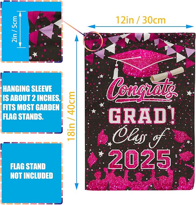 Graduation Garden Flag Class of 2025 Pink Congrats Grade Flag for Outside Party Hanging Decorations 12x18 Inch Burlap