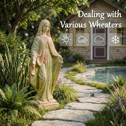 Virgin Mary Statue, Outdoor 32 Inch Tall Large Religious Garden Statue, Blessed Mother Outdoor Statue, Virgen De Guadalupe Statues for Yard, Patio, Home Decor