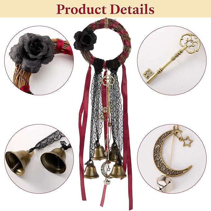 Witches Bells for Door Protection - Handmade Witch Bells Door Knob Wind Chimes Hanging Witchcraft Supplies Wiccan Decor, Unique Gifts for Witches. Magic Wreath Decor Witchy Accessories