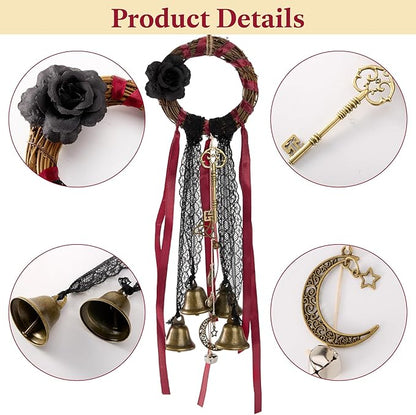 Witches Bells for Door Protection - Handmade Witch Bells Door Knob Wind Chimes Hanging Witchcraft Supplies Wiccan Decor, Unique Gifts for Witches. Magic Wreath Decor Witchy Accessories