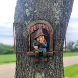 7.1-inch Elf Out The Door Tree Hugger,Fairy Garden Gnome Statue, Hanging Resin Gnome Figurine,Whimsical Tree Sculpture,Garden Peeker Statue,Ideal Patio Yard Lawn Porch Decoration