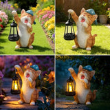 ILLUMINEW Solar Dragon Garden Statue with Lantern and Birds – Resin Dinosaur Figurine with LED Light for Yard, Outdoor Decor, Gifts for Mom, Women (Cat)