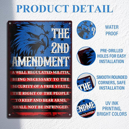 2nd Amendment Metal Tin Sign USA Patriotic Americana Wall Decor for Gun Room Firing Ranges Man Cave Garage Gun Owner Lovers Gift 8" x 12"