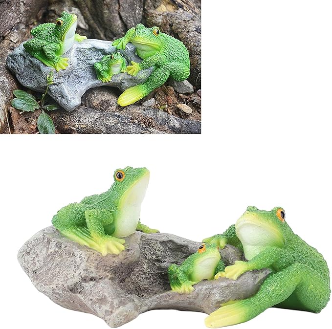 Premium Outdoor Statue, Sun Proof and Weather with Hand Painted Vivid Design for Gardens Balconies and Indoor Spaces (Frogs On The Stone)