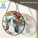 7.8" Hummingbirds Stained Glass Suncatchers Art Glass Tropical Birds for Sun Catcher Indoor Gifts for Pet Animal Nature Floral Lovers Women Grandma Mom Friend Painted Panel Décor BIRD-06B-SG8