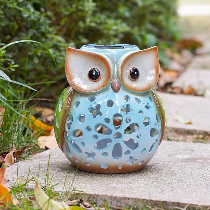 Solar Owl Garden Statue Resin Outdoor Decor Solar Lantern Light for Patio, Lawn, or Yard Decorative Lighting Gift for Women, Teachers, Kids, Birthday Housewarming