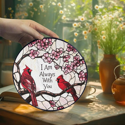 Cardinal Suncatcher Stained Glass Window Hanging Decor, Red Cardinals Memorial Gifts for Loss of Loved One, Cardinal Remembrance Gifts for Women Grandma Mom, Mothers Day Birthday
