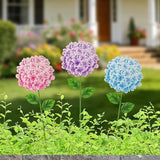 Glitzhome Set of 3 Hydrangea Garden Stakes, Metal Flower Yard Art with Hand Painted Color Finish and Detachable Stake, Iron Spring Lawn Patio Wall Decor, 24 "H