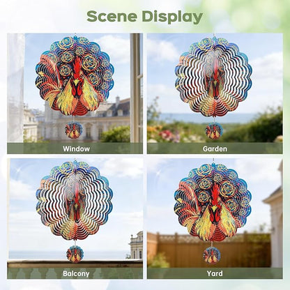 Wind Spinners Outdoor, IDEA SHOW 12In Stainless Steel Wind Spinners Outside, 3D Kinetic Hanging Sculpture, Rustproof Metal Garden Decor Ornaments for Yard Art, Women, Men, Holidays