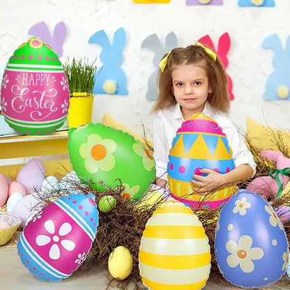 Jetec 12 Pcs Inflatable Easter Eggs Decorations 12 Inch Easter Inflatables Outdoor Decor PVC Large Outdoor Colorful Eggs Bunny Blow up Yard Ornaments for Yard Lawn Garden Party(Vibrant)