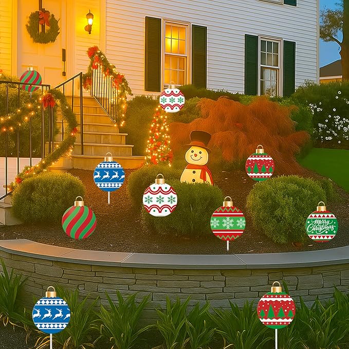 Shimeyao 6 Pcs 12 Inch Metal Christmas Garden Stakes Ugly Sweater Outdoor Plant Stakes Christmas Ball Yard Signs Xmas Outdoor Decor for Home Lawn Porch Holiday Front Backyard