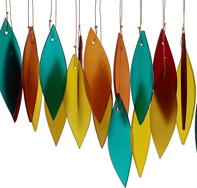 Blue Handworks Santa Fe Glass Chime, Sandblasted Glass and Found Wood Handcrafted Wind Chime