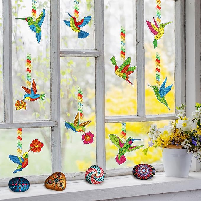 Pasimy 36 Sets Hummingbird Suncatchers Craft Kits Bird Paint Window DIY Hanging Ornaments Decorations Make Your Own Spring Activities Arts Summer Party Favors Gifts for Classroom Home Mother Birthday