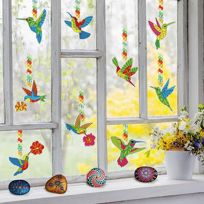 Pasimy 36 Sets Hummingbird Suncatchers Craft Kits Bird Paint Window DIY Hanging Ornaments Decorations Make Your Own Spring Activities Arts Summer Party Favors Gifts for Classroom Home Mother Birthday