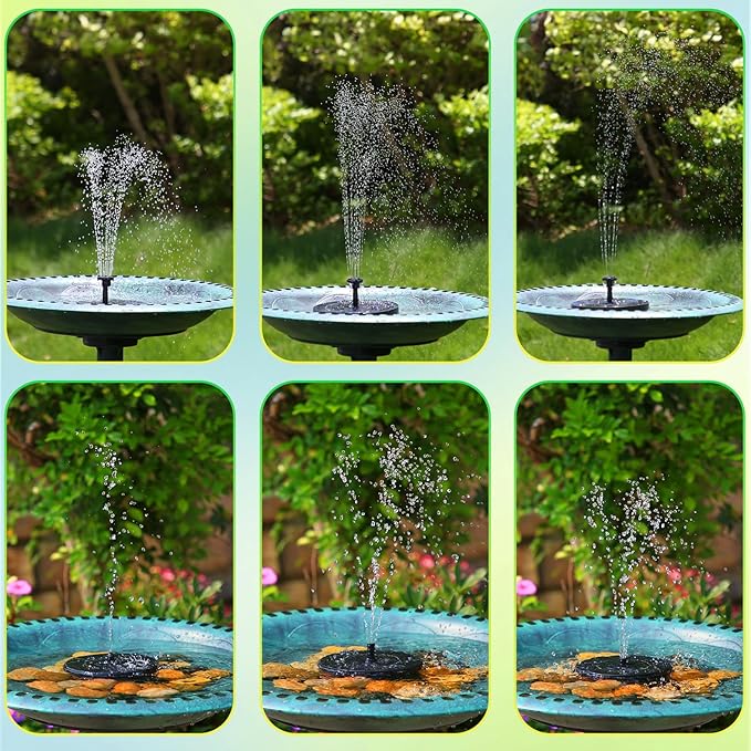 Solar Fountain with 6 Nozzles, 2026 Upgraded Solar Water Fountains Free Standing Floating Solar Water Pump for Bird Bath, Garden, Pond, Pool and Fish Tank
