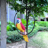 Parrot Bird Perched Statue Hanging Ring for Garden and Home Decor - Parrot Dimensions 9.8" High