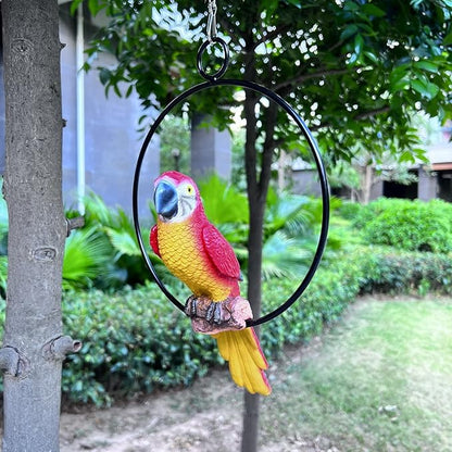 Parrot Bird Perched Statue Hanging Ring for Garden and Home Decor - Parrot Dimensions 9.8" High